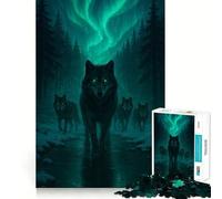 Wolf Pack Under Aurora Borealis Jigsaw Puzzle1000 Pieces Thinking Skill Game Seamless Fit Precise Pieces Family Fun Night Activity (38x52cm)
