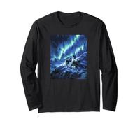 Wolf Pack Under Aurora Borealis Winter Wilderness Long Sleeve T-Shirt