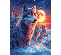 Wolf Pack Under The Blood Moon 1000 Pieces Set Classic Jigsaw Puzzle Wildlife Plant Teen Fans 14-18 Yrs Logic Skill Leisure Adventure Valentines Gift Eco-friendly Recycled Cardboard 1000 PCS