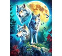 Wolf Pack Under The Full Moon 1000 Piece Jigsaw Puzzle for Adults Scenery Science Fiction Sunday Brunch Companion Leisure Time Interlocking Pieces for Food Lovers 1000 PCS