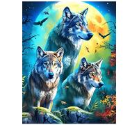 Wolf Pack Under The Full Moon 300 Pc Classic Jigsaw Puzzle Scenery Science Fiction Puzzle for Adults Hard Challenging Hobby Home Decor Poster Smooth Wooden Cardboard 300 PCS