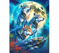Wolf Pack Under The Full Moon 300 Pc DIY Jigsaw Puzzle Animal Plant Puzzles for Adults Teens Hard Challenging Team Building Stress Reducing Autumn Sturdy Wooden Cardboard 300 PCS