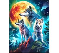 Wolf Pack Under The Full Moon 300 Pieces Classic Jigsaw Puzzle Wildlife Plant Puzzle for Adults Concentration Training Wall Art Mental Exercise Halloween Thick Cardboard 300 PCS