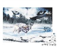 Wolf Pack-Wild Forest Scene 1000 Piece Recycled Cardboard Complete Jigsaw Puzzle Set Teen Lovers Mind Relaxation for Gift Giving Gift for Family 52x38cm/1000pcs