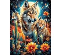 Wolf Pack with Sunflowers 1000 Piece Premium Jigsaw Puzzle Animals And Plants Adult Jigsaws Brain Training Hobby Home Decor Winter Gift Unique Shaped Eco Friendly Material 1000 PCS