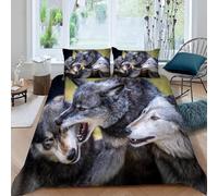 Wolf Packs Emperor Size Duvet Cover Set Wild Animals Bedding 290x235 3D Soft Comfort Microfiber Quilt Cover with Zipper Closure and 2 Pillowcases for Teens and Adults F.3303