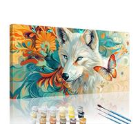 Wolf Paint by Numbers Abstract Paint by Numbers Kit for Adults with Framed DIY Canvas & 3 Brushes Acrylic Pigment Set, Home Decoration Painting Wall Art Crafts, Women Hobby Gifts 19.7x39.4in XY#837