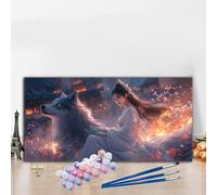 Wolf Paint by Numbers for Adults Beginners DIY Paint by Numbers Woman Colored Canvas Drawing,Easy Arts and Crafts for Adults Oil Painting Kit for Relax Christmas Decorations,Room Decor 70x140cm G8-988