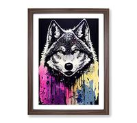 Wolf Paint Drips Abstract Framed Wall Art Print A2 Walnut