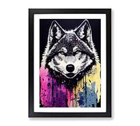 Wolf Paint Drips No.1 Abstract Framed Print | A4 Black Framed Wall Art | Ready to Hang | Abstract Animal Picture | Living Room Bedroom Lounge Office
