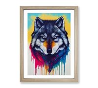 Wolf Paint Drips No.4 Abstract Framed Print | A2 Oak Framed Wall Art | Ready to Hang | Abstract Animal Picture | Living Room Bedroom Lounge Office