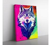 Wolf Paint Drips No.5 Abstract Blue, Pink, Grey Canvas Wall Art Print Ready to Hang, Framed Picture for Living Room Bedroom Home Office Décor, 76x50 cm (30x20 Inch)