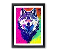 Wolf Paint Drips No.5 Abstract Framed Print | A3 Black Framed Wall Art | Ready to Hang | Abstract Animal Picture | Living Room Bedroom Lounge Office