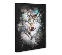 Wolf Paint Splash Canvas Print | Gallery Wrapped 30mm Frame Wall Art | 30x20 inches | Ready to Hang | Modern Animals Picture | Living Room Bedroom Lounge Office