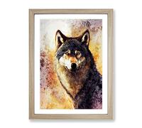 Wolf Painting No.2 Framed Print | A4 Oak Framed Wall Art | Ready to Hang | Modern Animal Picture | Living Room Bedroom Lounge Office