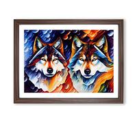 Wolf Painting Vol.1 Abstract Framed Print | A4 Walnut Framed Wall Art | Ready to Hang | Abstract Animal Picture | Living Room Bedroom Lounge Office