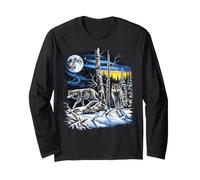 Wolf Pair Aurora Moon Retro Wildlife Nature Art Long Sleeve T-Shirt