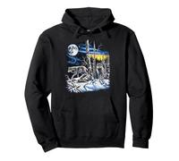 Wolf Pair Aurora Moon Retro Wildlife Nature Art Pullover Hoodie