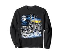 Wolf Pair Aurora Moon Retro Wildlife Nature Art Sweatshirt