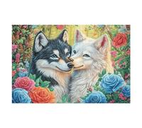 Wolf Pair Black White Flower Forest Wildlife 1000 Piece Adult Jigsaw Puzzle Engaging Fun Stimulating Perfect Pastime for Adults 1000 PCS（75x50cm）
