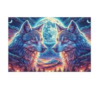 Wolf Pair Moon Flower Forest Wildlife Wild Nature Beautiful 1000 Piece Jigsaw Puzzle for Adults Garage Wall Art Man Cave Decor No Duplicate Pieces for Men 1000 PCS