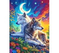 Wolf Pair Under The Moon 300 Piece Jigsaw Puzzle for Adults Wildlife Pet Cute Sick Day Activity Gentle Distraction No Dust Pieces Great Gift for Get Well Soon 300 PCS