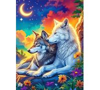 Wolf Pair Under The Stars 500 Piece Jigsaw Puzzle for Adults Wildlife Plant Sick Day Activity Gentle Distraction No Dust Pieces Great Gift for Get Well Soon 500 PCS