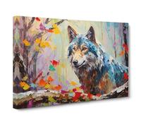 Wolf Palette Knife Canvas Print | Gallery Wrapped 30mm Frame Wall Art | 30x20 inches | Ready to Hang | Modern Animals Picture | Living Room Bedroom Lounge Office