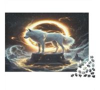 Wolf Paper White Wolf in Golden Eclipse Circle Jigsaw Puzzle Boredom Buster Collectible Gift 52x38cm/1000pcs