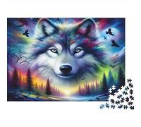 Wolf Paperboard Vivid Colorful Wolf Head with Butterflies Classic Jigsaw Puzzle Interactive Boredom Buster 38x26cm/1000pcs