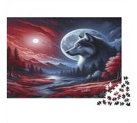 Wolf Paperboard Wolf in Red Forest with Two Moons Classic Jigsaw Puzzle Brain Training Gift for Adults 38x26cm/1000pcs