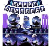 Wolf Party Supplies Wolf Birthday Party Decorations Tableware Includes Wolf Theme Tablecloth Banner Paper Plate Napkin Cake Tableware and Toppers for Wild Animal Galaxy Wolf Theme Party