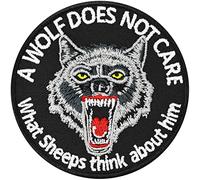 Wolf Patch " A Wolf Does not Care, What Sheeps Think About him" Tactical Morale Biker Patch to sew on or Iron on for All Fabrics and Leather | Sticker for Clothing | 75x75 mm