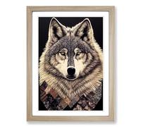 Wolf Patchwork Vol.1 Framed Print | A2 Oak Framed Wall Art | Ready to Hang | Modern Animal Picture | Living Room Bedroom Lounge Office