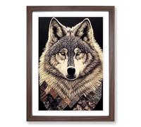 Wolf Patchwork Vol.1 Framed Print | A2 Walnut Framed Wall Art | Ready to Hang | Modern Animal Picture | Living Room Bedroom Lounge Office