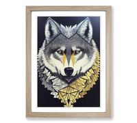 Wolf Patchwork Vol.2 Framed Print | A2 Oak Framed Wall Art | Ready to Hang | Modern Animal Picture | Living Room Bedroom Lounge Office