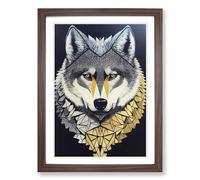 Wolf Patchwork Vol.2 Framed Print | A2 Walnut Framed Wall Art | Ready to Hang | Modern Animal Picture | Living Room Bedroom Lounge Office