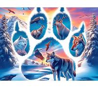Wolf Paw Print 500 Piece Pack Classic Jigsaw Puzzle Magical Cosmic Creatures Couple Puzzle Partners Ultra Difficult Wall Decor Easter New Year Gift Thick Paperboard 500 PCS/52×38cm