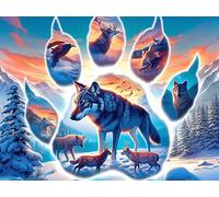 Wolf Paw Print 500 Pieces Set Classic Jigsaw Puzzle Luminous Enchanted Beasts Couple Puzzle Partners Mind Relaxation Wall Decor Easter New Year Premium Cardboard 500 PCS/52×38cm