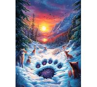 Wolf Paw Print in Magical Forest 300 Pieces Set Classic Jigsaw Puzzle Magical Accompany Fairy Tale Couple Puzzle Partners Mind Relaxation Wall Decor Easter New Year Recycled Cardboard Material 300 P