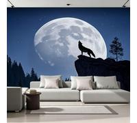 Wolf Photo Wallpaper for Bedroom Moon Forest 3D Small Wall Mural, Removable Peel and Stick Self-Adhesive Wall Decal for Boys Girls Living Room Office Decor 99"x 69"26U-26