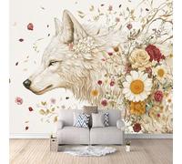 Wolf Photo Wallpaper Plants, Flowers, Animals Wallpaper for Living Room Bedroom 300 × 210 cm / 118" × 82.6" - Non-Woven Premium Art Print Fleece Wall Mural Decoration Poster