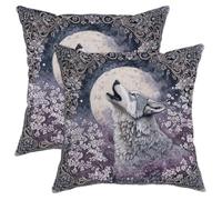 Wolf Pillow Covers Set of 2, Gray Howling Wolf Throw Pillows Case, Moonlight Decorative Square Rustic Decor Cushion Covers for Home Sofa Bed Couch 16x16 Inch