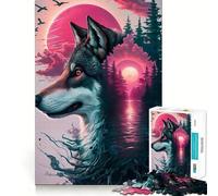 Wolf Pink Splash Jigsaw for Teenagers1000 Pieces Mental Boost Game Burr Free Clean Cut Pieces Easy to Learn Family Enjoyment (38x26cm)