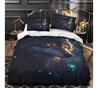 Wolf portrait 3D Print 3 Piece Duvet Cover Fantasy digital art Comforter Cover Set 3D Printed Plush Microfiber Hidden Zipper for Kids Teens Men Women King（220x240cm）