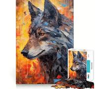 Wolf Portrait in Autumn 1000 Piece Jigsaws for Adults Brain Training Fun Clean Cut Sturdy Components Calming Mental Break Activity (38x26cm)