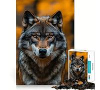 Wolf Portrait in Autumn Forest 1000 Piece Jigsaws for Adults Brain Sharp Game Smooth Burr Free Surface Fascinating Hobby for Idle Moments (38x52cm)