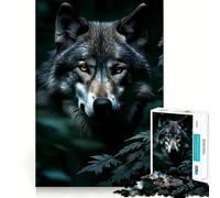 Wolf Portrait in Dark Forest Jigsaw Puzzles1000 Pieces Brain Recall Game Premium Laser Cut Quality Absorbing Activity for Quiet Nights (38x52cm)