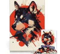Wolf Portrait in Red Jigsaw 1000 Pieces for Teenagers Brain Agility Cozy Pastime Secure Join Ideal Xmas Gift (38x52cm)