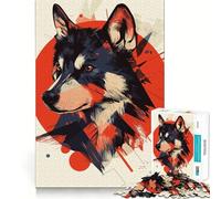 Wolf Portrait in Red Puzzles for Adults 1000 Pieces Mental Boost Play Neat Cut Perfect Alignment Bonding Activity for Loved Ones (38x52cm)